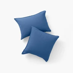 Taies D’oreiller|Carré Blanc Taie d'oreiller rectangulaire lin et coton lavé Songe bleu de chine