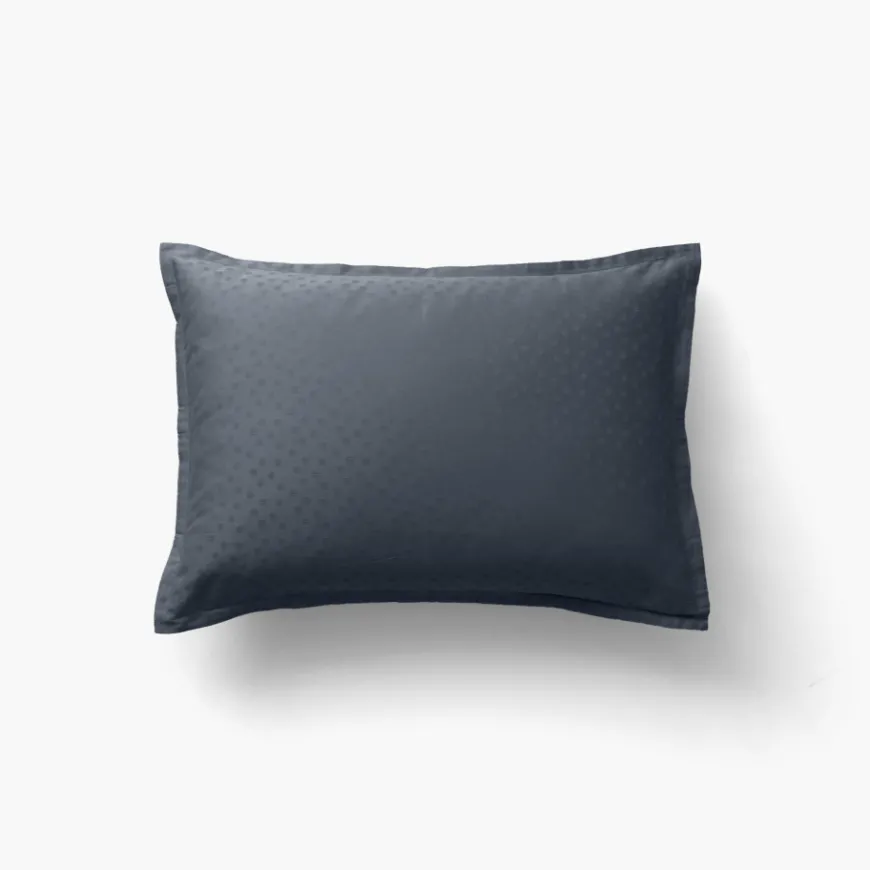 Taies D’oreiller|Carré Blanc Taie d'oreiller rectangulaire satin de coton jacquard pois et rayures Prestige bleu nuit
