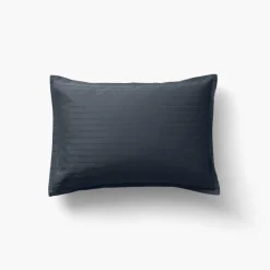 Taies D’oreiller|Carré Blanc Taie d'oreiller rectangulaire satin de coton jacquard pois et rayures Prestige bleu nuit