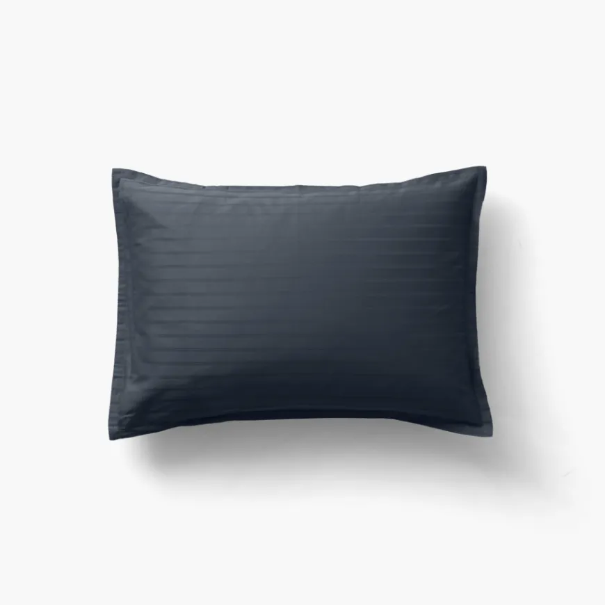 Taies D’oreiller|Carré Blanc Taie d'oreiller rectangulaire satin de coton jacquard pois et rayures Prestige bleu nuit