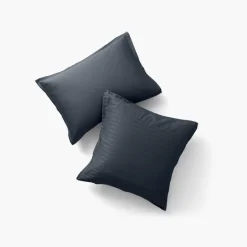 Taies D’oreiller|Carré Blanc Taie d'oreiller rectangulaire satin de coton jacquard pois et rayures Prestige bleu nuit