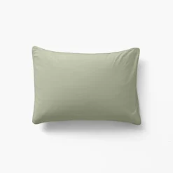 Taies D’oreiller|Carré Blanc Taie d'oreiller rectangulaire pur coton lavé biologique Souffle sauge