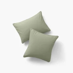 Taies D’oreiller|Carré Blanc Taie d'oreiller rectangulaire pur coton lavé biologique Souffle sauge