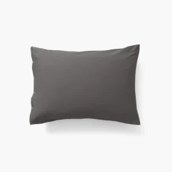Taies D’oreiller|Carré Blanc Taie d'oreiller rectangulaire satin de coton lavé bio Quartz galet