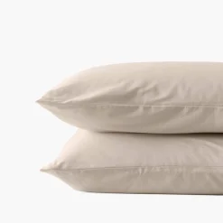 Coffrets Cadeaux|Taies D’oreiller|Carré Blanc Taie d'oreiller rectangulaire satin de coton bio lavé Quartz dune