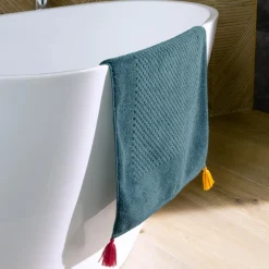 Tapis De Bain|Carré Blanc Tapis de bain coton Eclats bleu pétrole