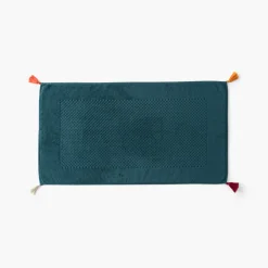 Tapis De Bain|Carré Blanc Tapis de bain coton Eclats bleu pétrole