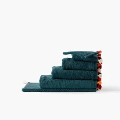 Tapis De Bain|Carré Blanc Tapis de bain coton Eclats bleu pétrole