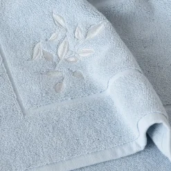 Tapis De Bain|Carré Blanc Tapis de bain coton Equinoxe bleu givre