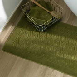 Tapis De Bain|Carré Blanc Tapis de bain coton et viscose de bambou Silvalys vert mousse