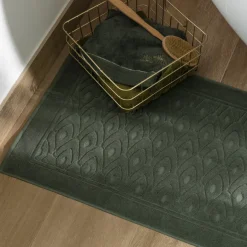Tapis De Bain|Carré Blanc Tapis de bain coton et viscose de bambou Silvalys vert forêt