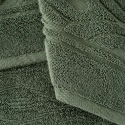 Tapis De Bain|Carré Blanc Tapis de bain coton et viscose de bambou Silvalys vert forêt