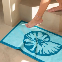 Tapis De Bain|Carré Blanc Tapis de bain coton Récif lagon