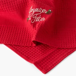 Torchons & Essuie-mains|Carré Blanc Torchon coton nid d'abeille Tradition rouge