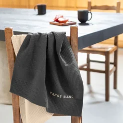 Torchons & Essuie-mains|Carré Blanc Torchon de cuisine coton Signature charbon