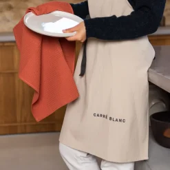 Torchons & Essuie-mains|Carré Blanc Torchon de cuisine coton Signature terre cuite